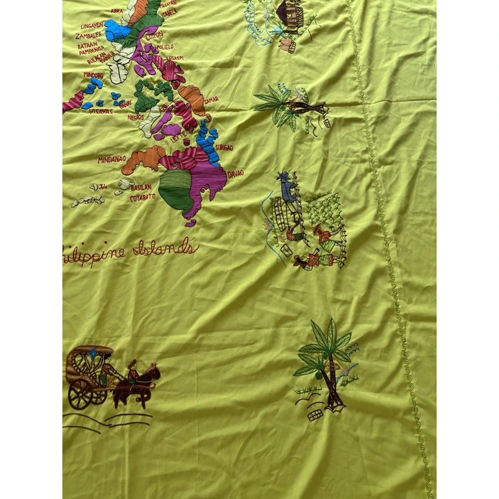Philippine Islands Tablecloth Embroidered Map Of Philippines Tablecloth 100 x 84
